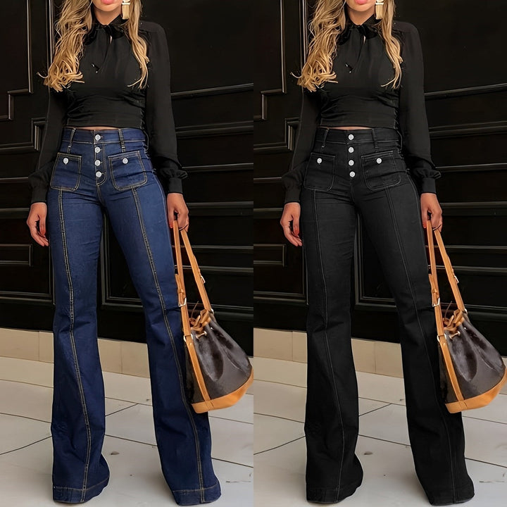 Women - Slim Flare Jeans - High Waist Style - Trendy Chic for Any Occasion