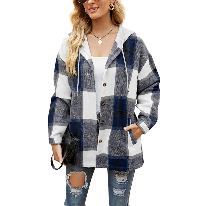 Checked coat with hood