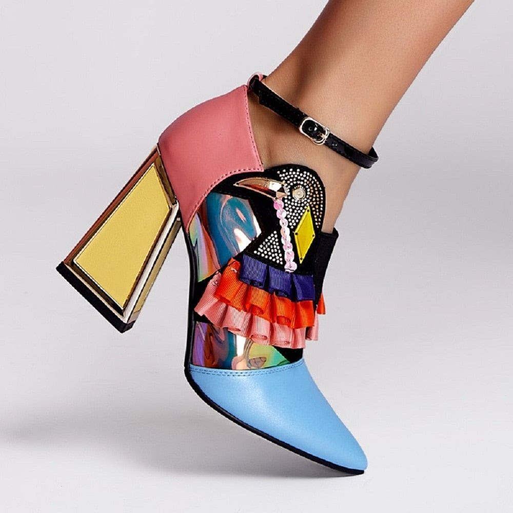 Colourful high-heel sandals with embellishments