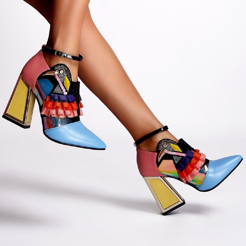 Colourful high-heel sandals with embellishments