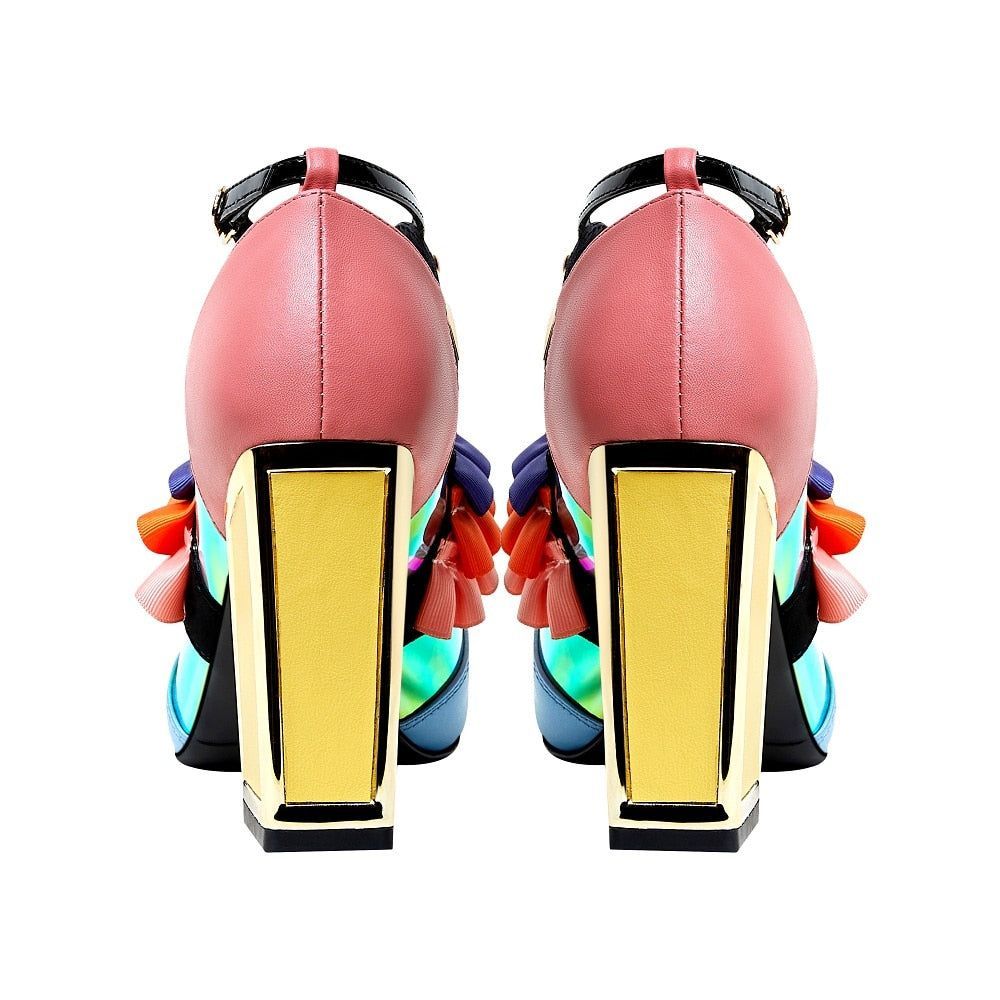 Colourful high-heel sandals with embellishments