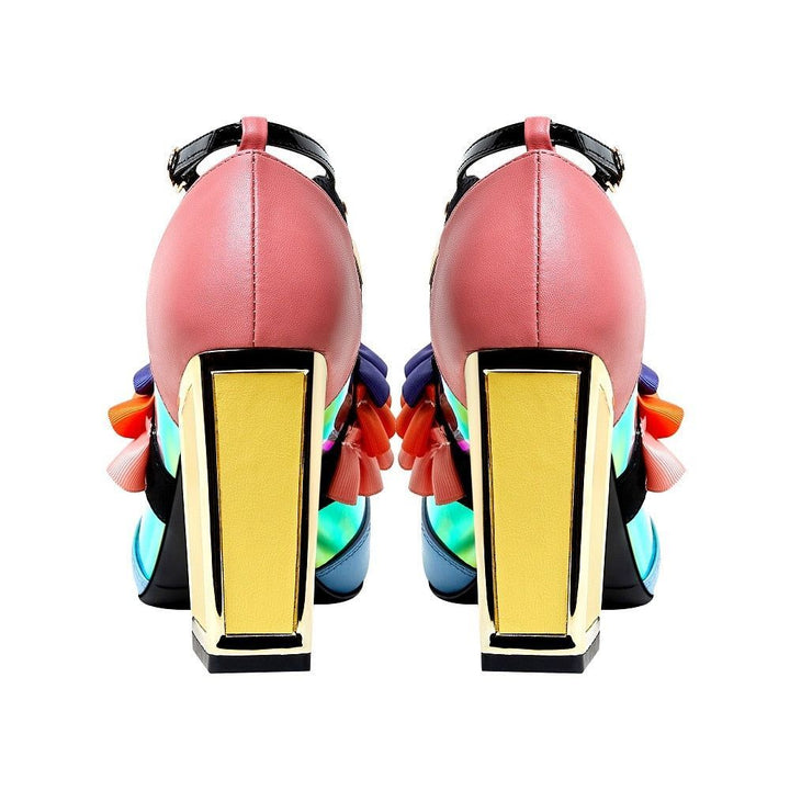 Colourful high-heel sandals with embellishments