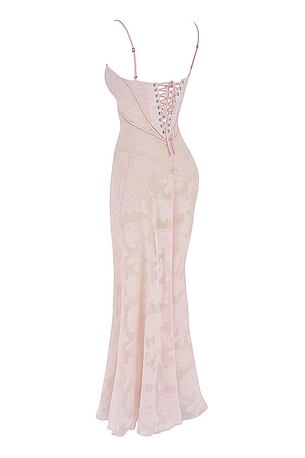 Retro Cream Maxi Dress With Lace Back Panel