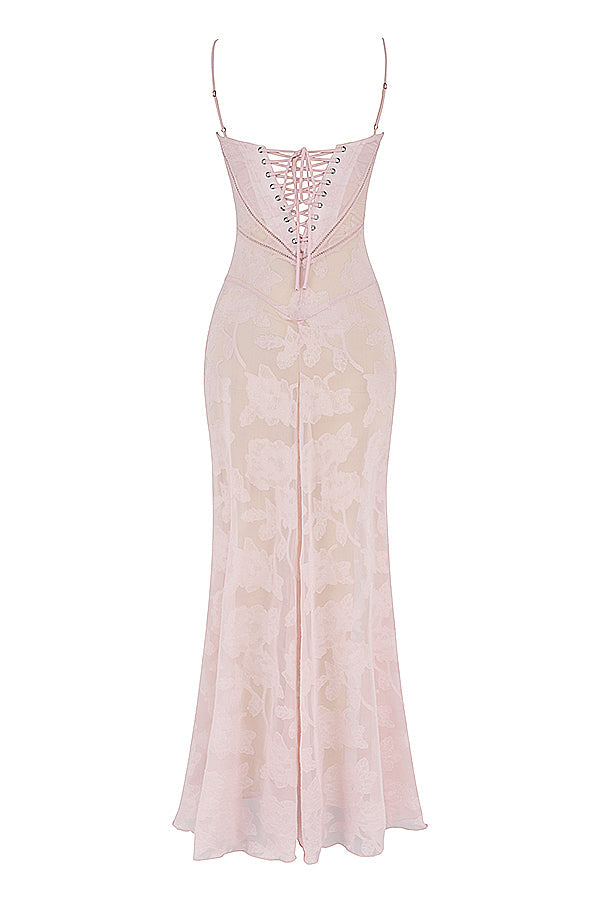 Retro Cream Maxi Dress With Lace Back Panel