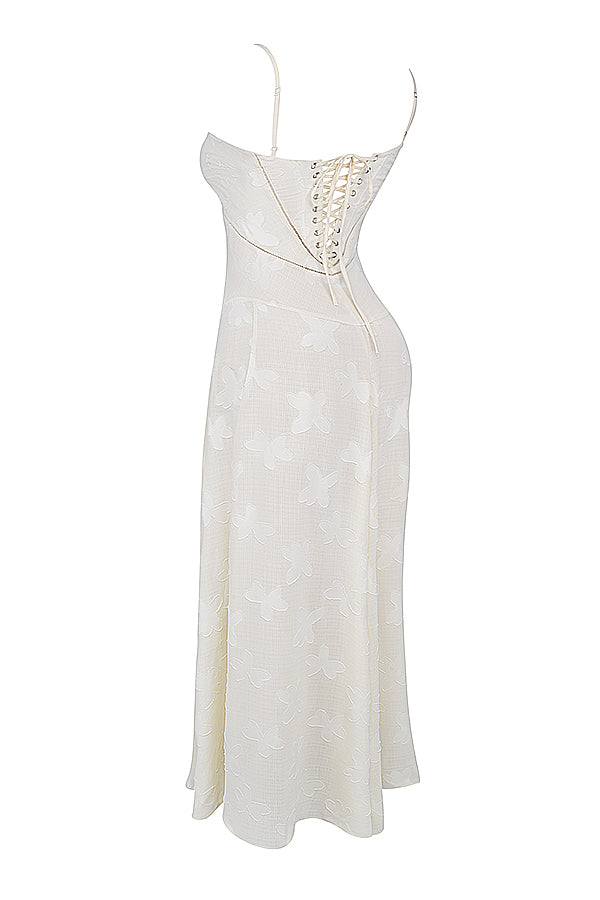 Retro Cream Maxi Dress With Lace Back Panel