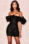 Satin strapless dress with ruffles