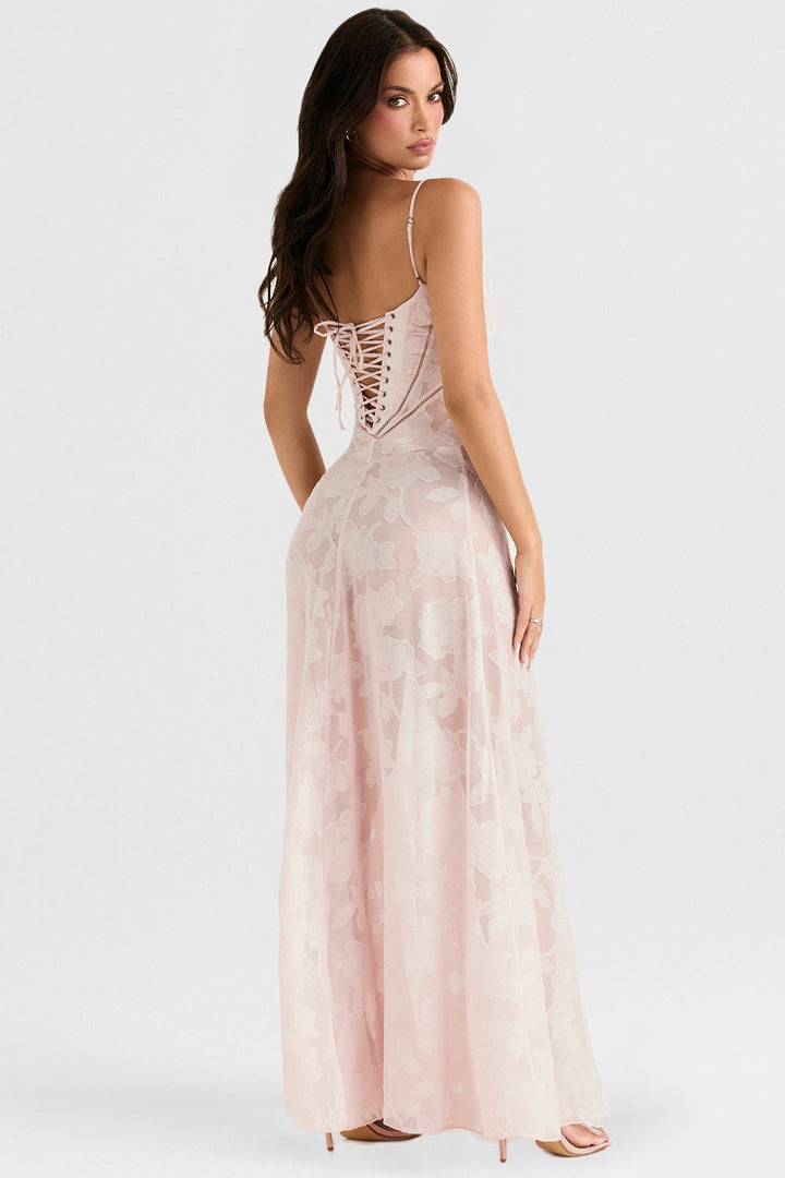 Retro Cream Maxi Dress With Lace Back Panel