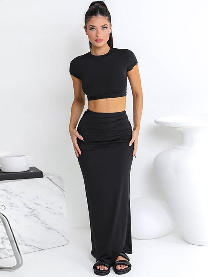 Basic Casual Solid women's two-piece set - Hipster T-shirt with matching hip skirt