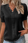 Ladies V-neck single-coloured hollow lace top