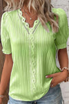 Ladies V-neck single-coloured hollow lace top