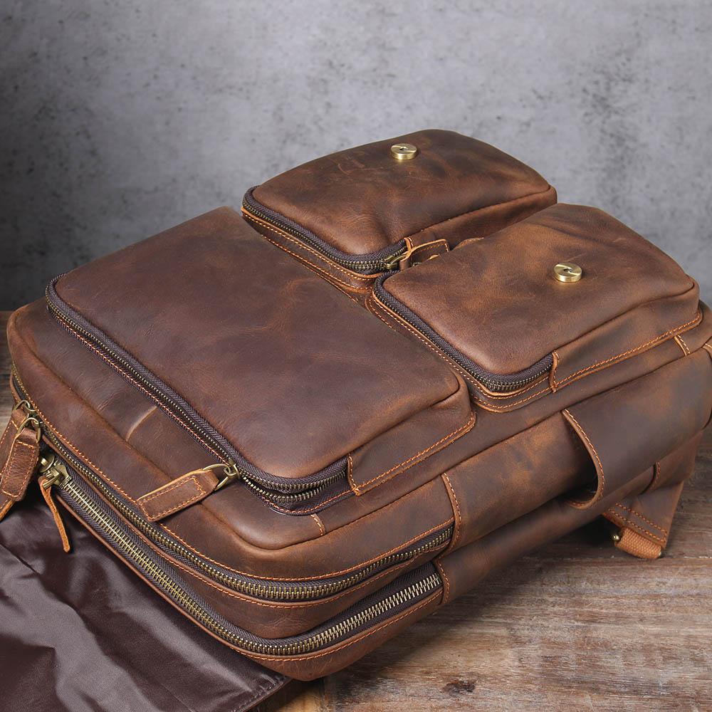 Unisex - Stylish Brown Leather Backpack - Durable & Versatile