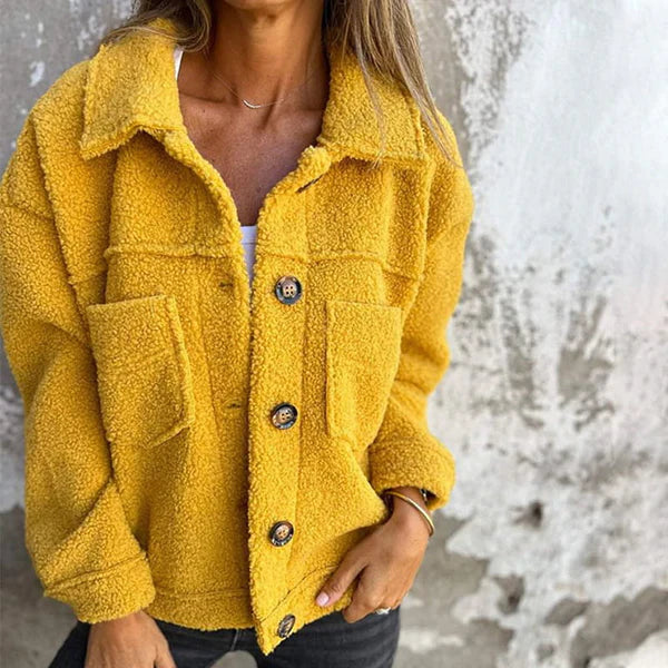 Women's - Stylish Short Jacket - Cosy Soft Wool with Lapels - Pockets - Fashion Essential for Every Wardrobe