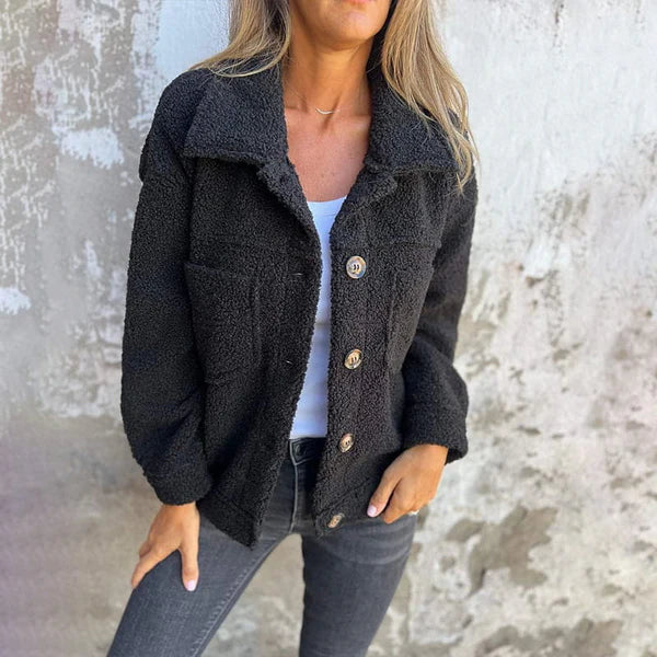 Women's - Stylish Short Jacket - Cosy Soft Wool with Lapels - Pockets - Fashion Essential for Every Wardrobe