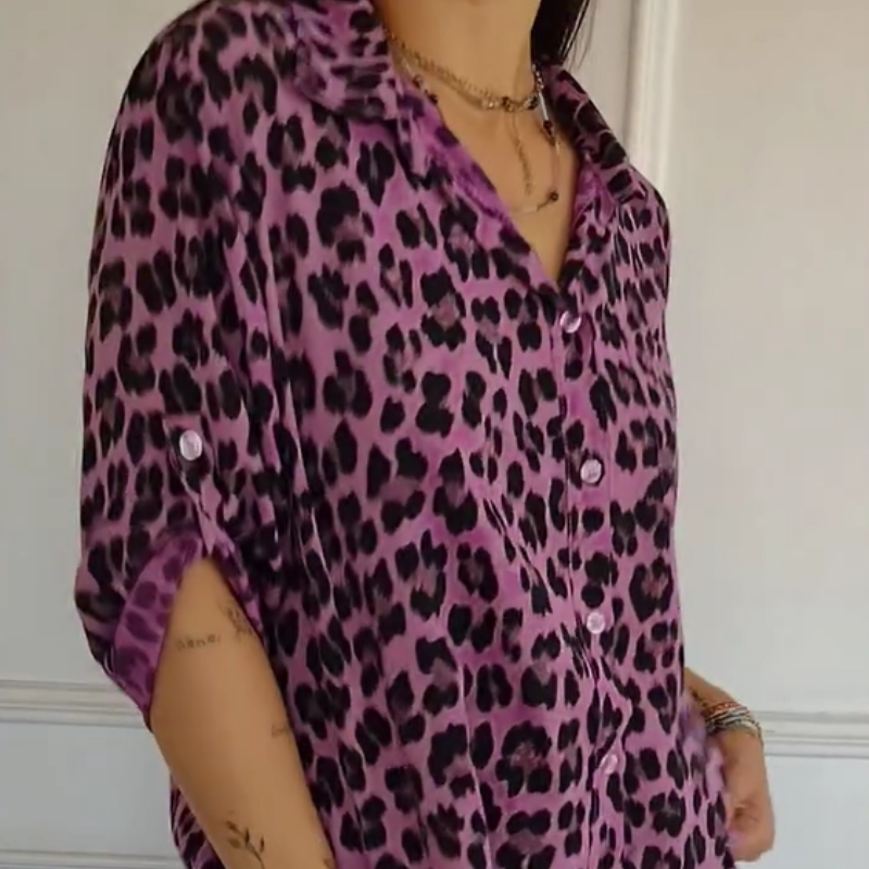 Women's – Blouse – Stylish Leopard Print, Casual Fit – Fashion Top