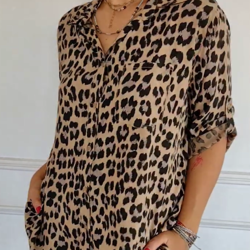 Women's – Blouse – Stylish Leopard Print, Casual Fit – Fashion Top