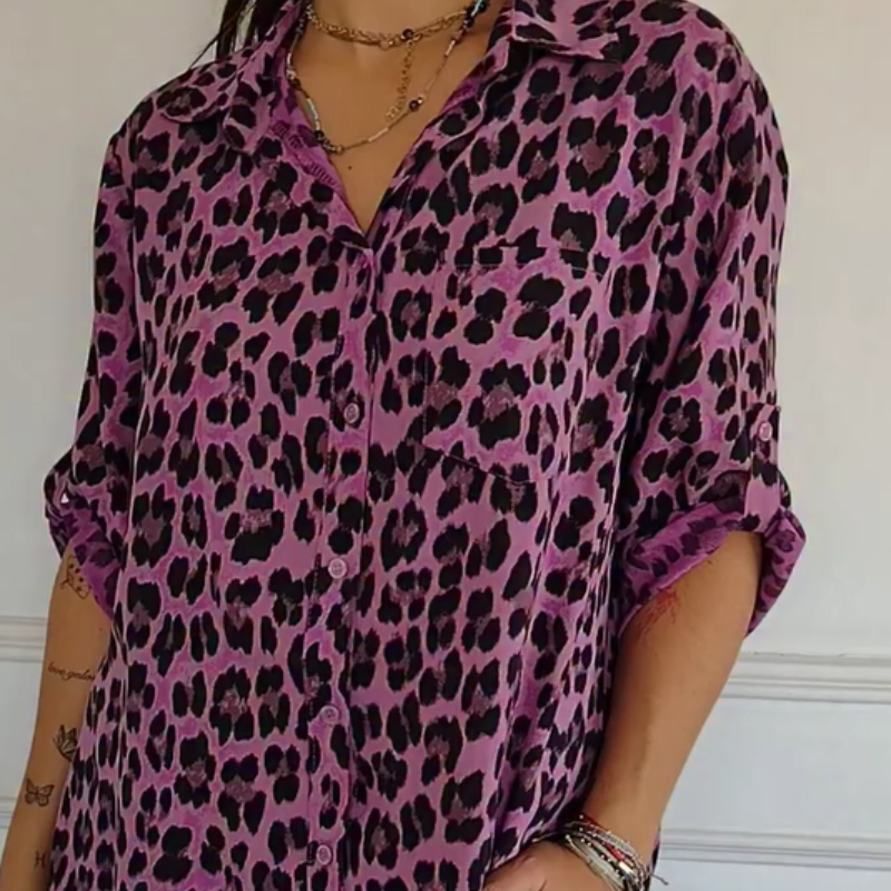 Women's – Blouse – Stylish Leopard Print, Casual Fit – Fashion Top
