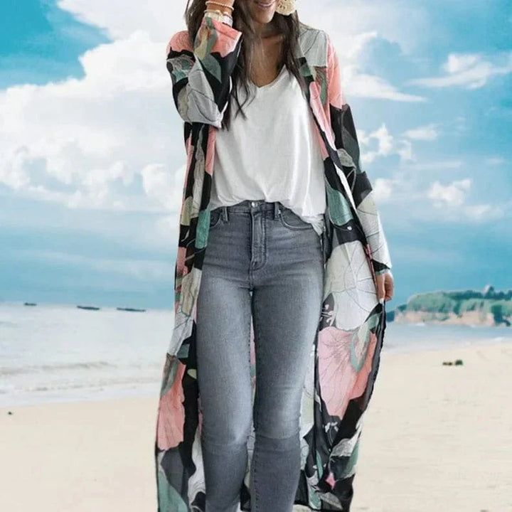 Beach kimono with large flowers