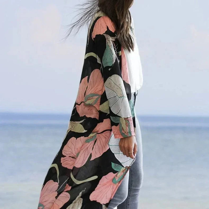 Beach kimono with large flowers