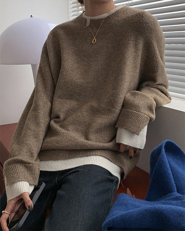 Stylish long-sleeved colour-block jumper