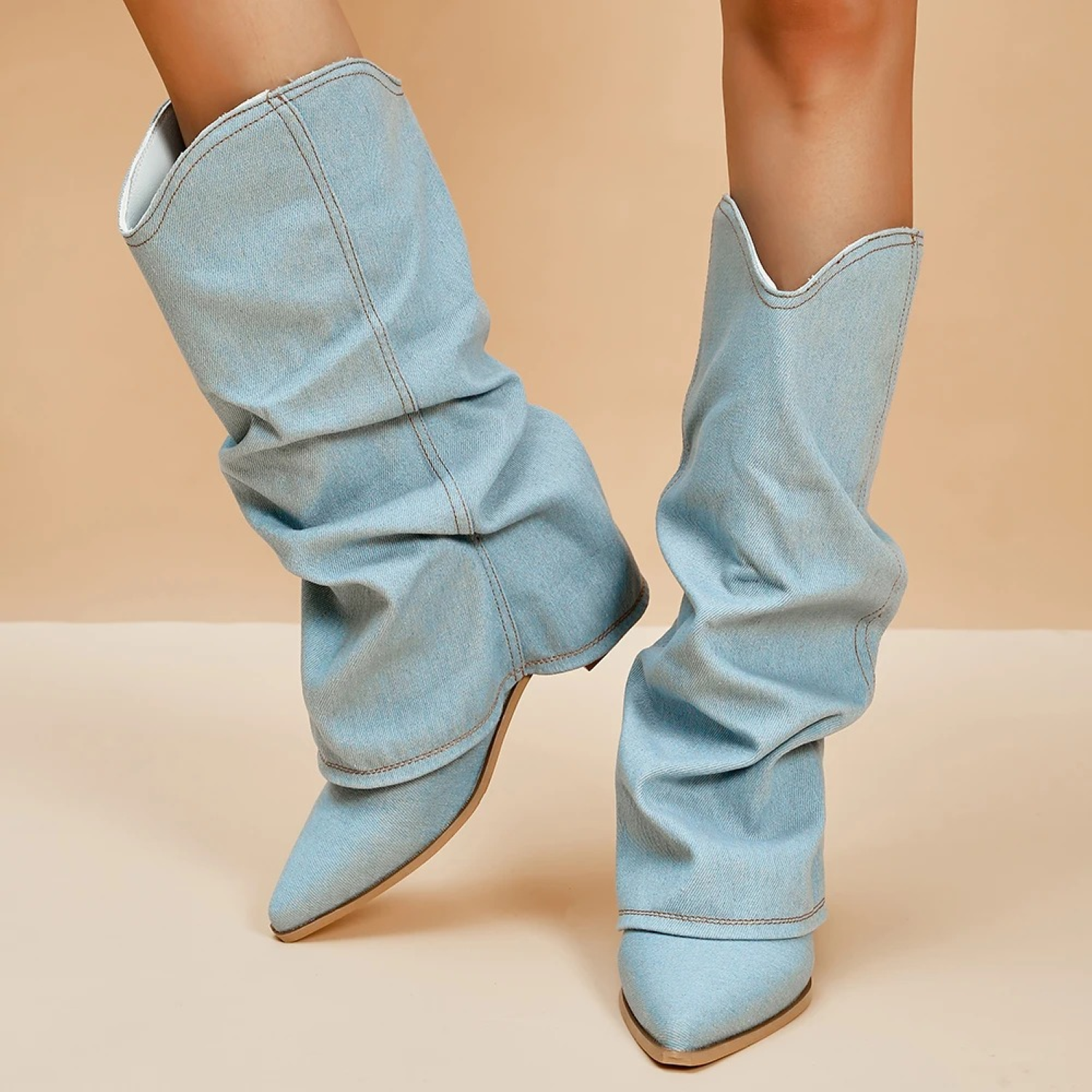 Thessa | Blue pleated pointed ladies cowboy boots