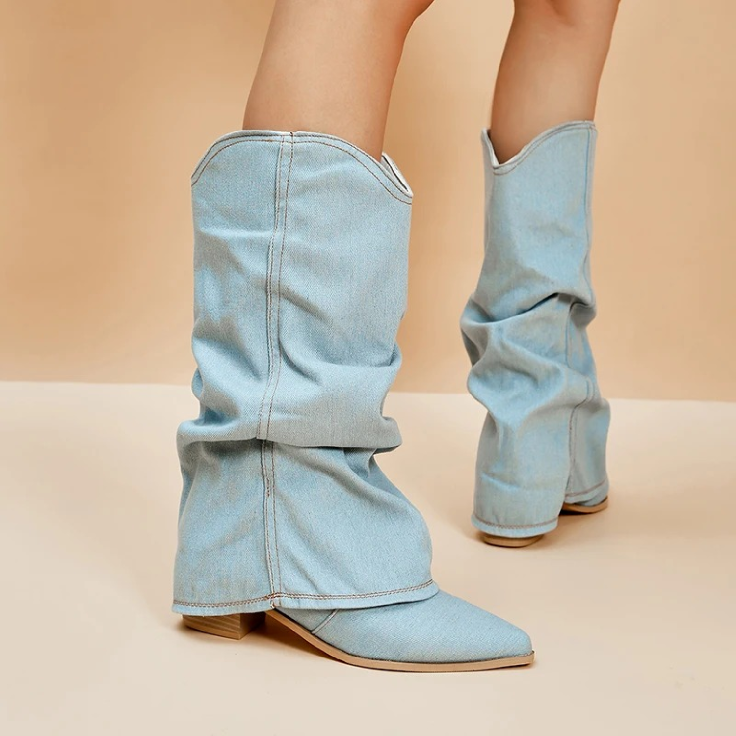 Thessa | Blue pleated pointed ladies cowboy boots