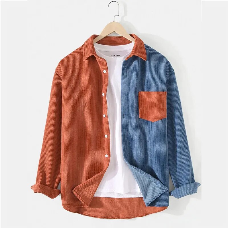 Corduroy Men's Shirt with Patchwork Design