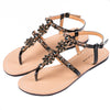 Women's - Shiny cowhide leather T-strap flat sandal - Stylish and Comfortable - Perfect for Casual Summer Occasion