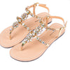 Women's - Shiny cowhide leather T-strap flat sandal - Stylish and Comfortable - Perfect for Casual Summer Occasion
