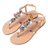 Women's - Shiny cowhide leather T-strap flat sandal - Stylish and Comfortable - Perfect for Casual Summer Occasion