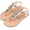Women's - Shiny cowhide leather T-strap flat sandal - Stylish and Comfortable - Perfect for Casual Summer Occasion