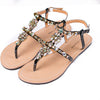 Women's - Shiny cowhide leather T-strap flat sandal - Stylish and Comfortable - Perfect for Casual Summer Occasion