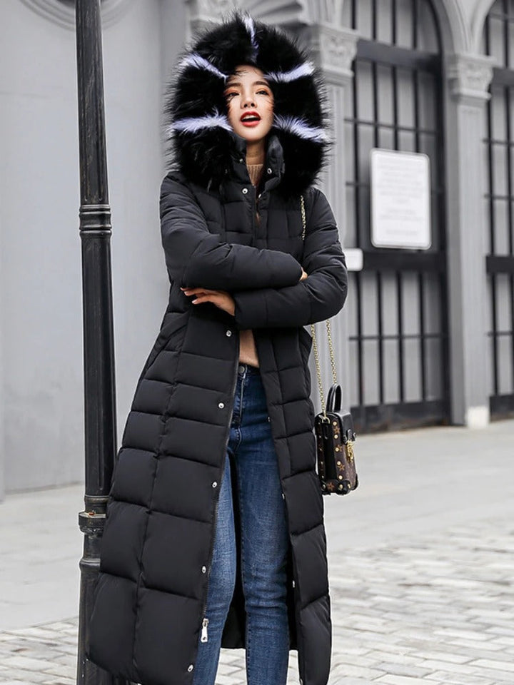 Long, warm winter fur coat for women