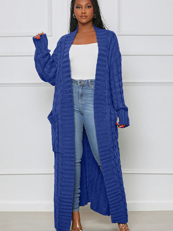 Cardigan with open front and long neckline