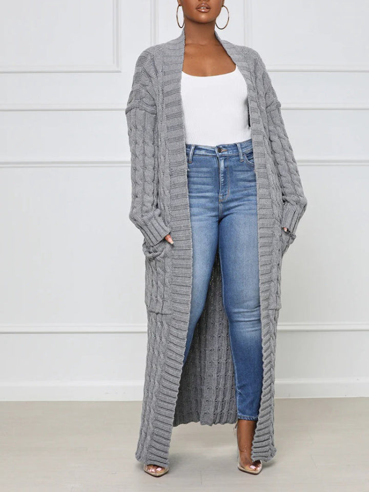 Cardigan with open front and long neckline