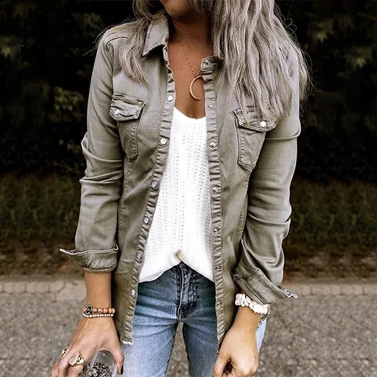 Women's - Denim Jacket - Classic Style, Durable Fabric - Trendy Wardrobe Essential