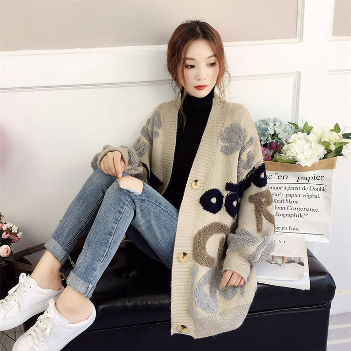 Ladies' oversized cardigan with letter print