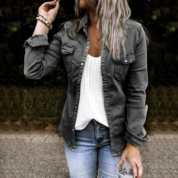 Women's - Denim Jacket - Classic Style, Durable Fabric - Trendy Wardrobe Essential