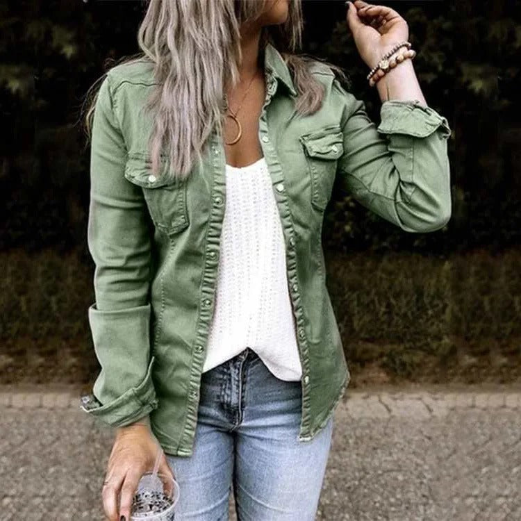 Women's - Denim Jacket - Classic Style, Durable Fabric - Trendy Wardrobe Essential