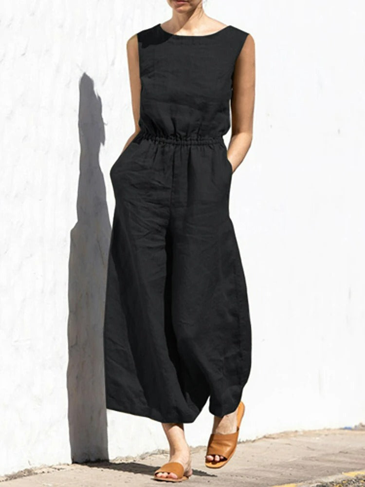 Linen Round Neck Jumpsuit