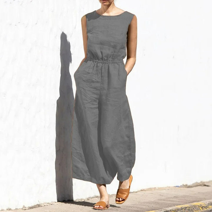 Linen Round Neck Jumpsuit