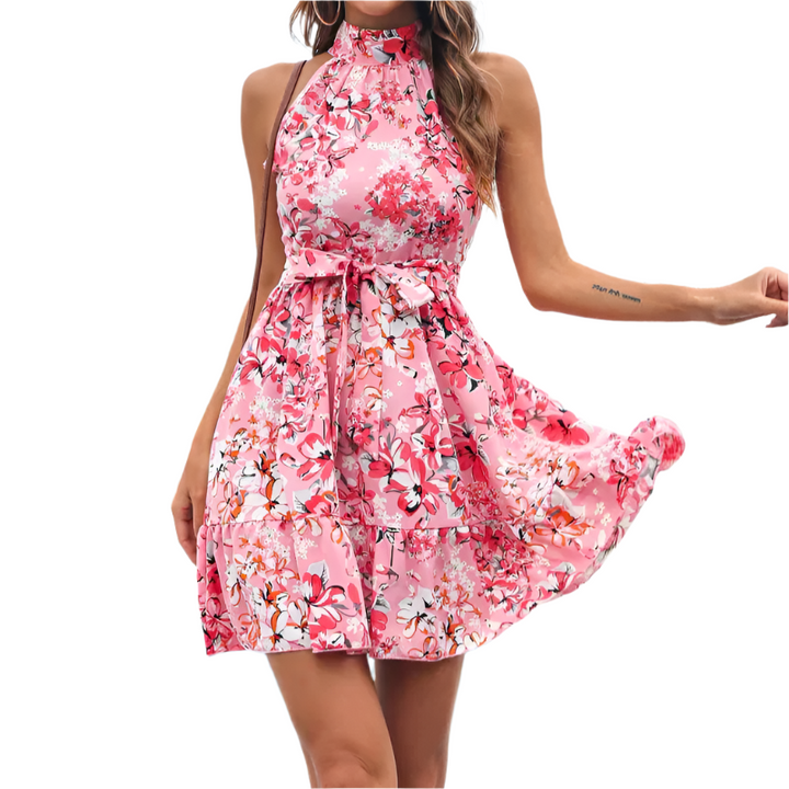 Women's - Floral Halter Mini Dress - Lightweight Summer Style - Perfect for Casual Outings and Parties