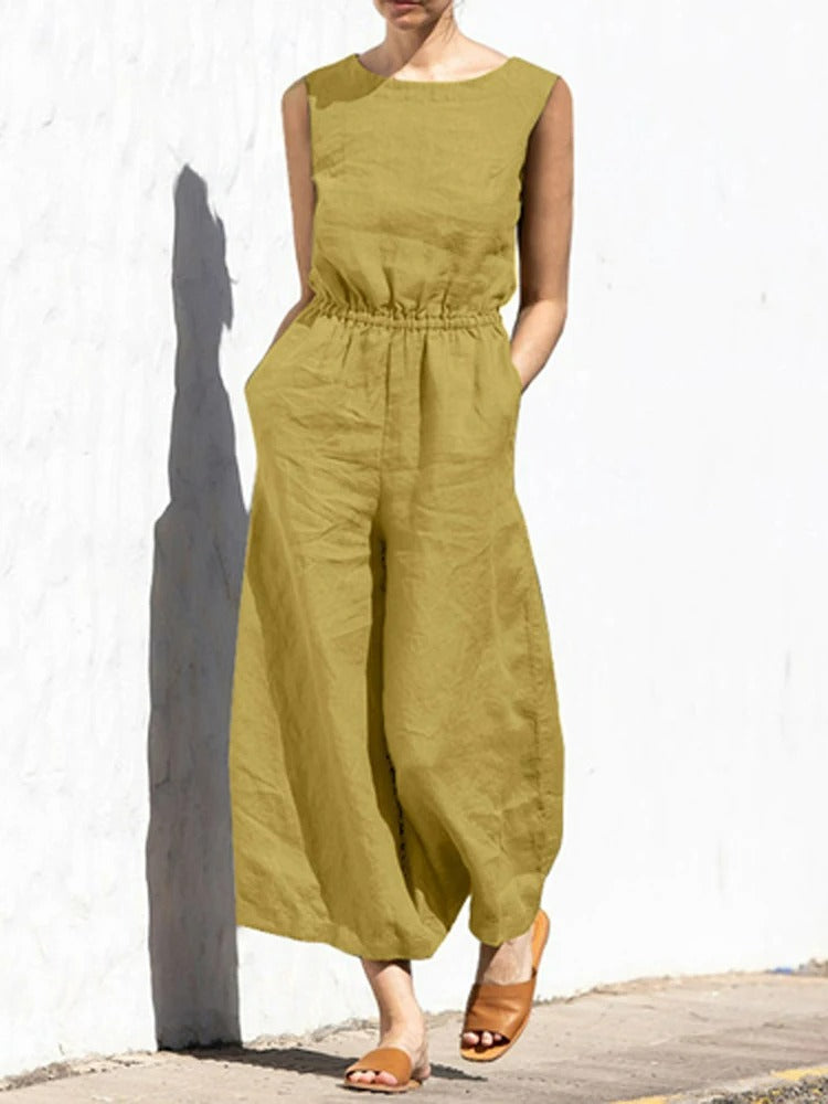 Linen Round Neck Jumpsuit