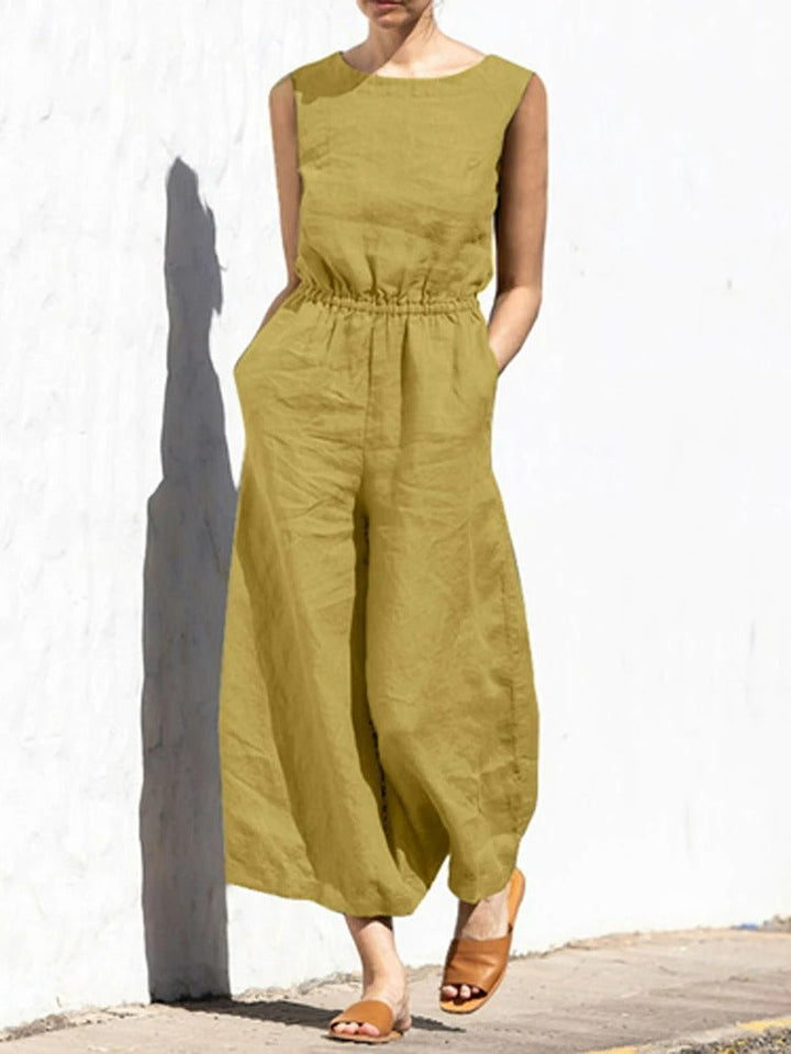 Linen Round Neck Jumpsuit