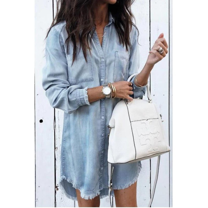 Women's - Denim Dress - Fashionable and Comfortable Fit for Every Occasion - Tough Look