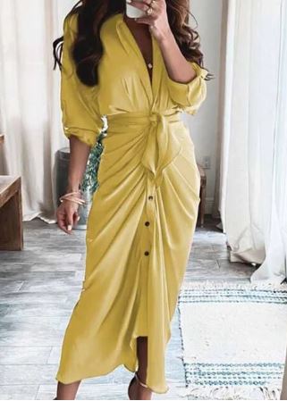 Summer bandage fashion button ruched dress