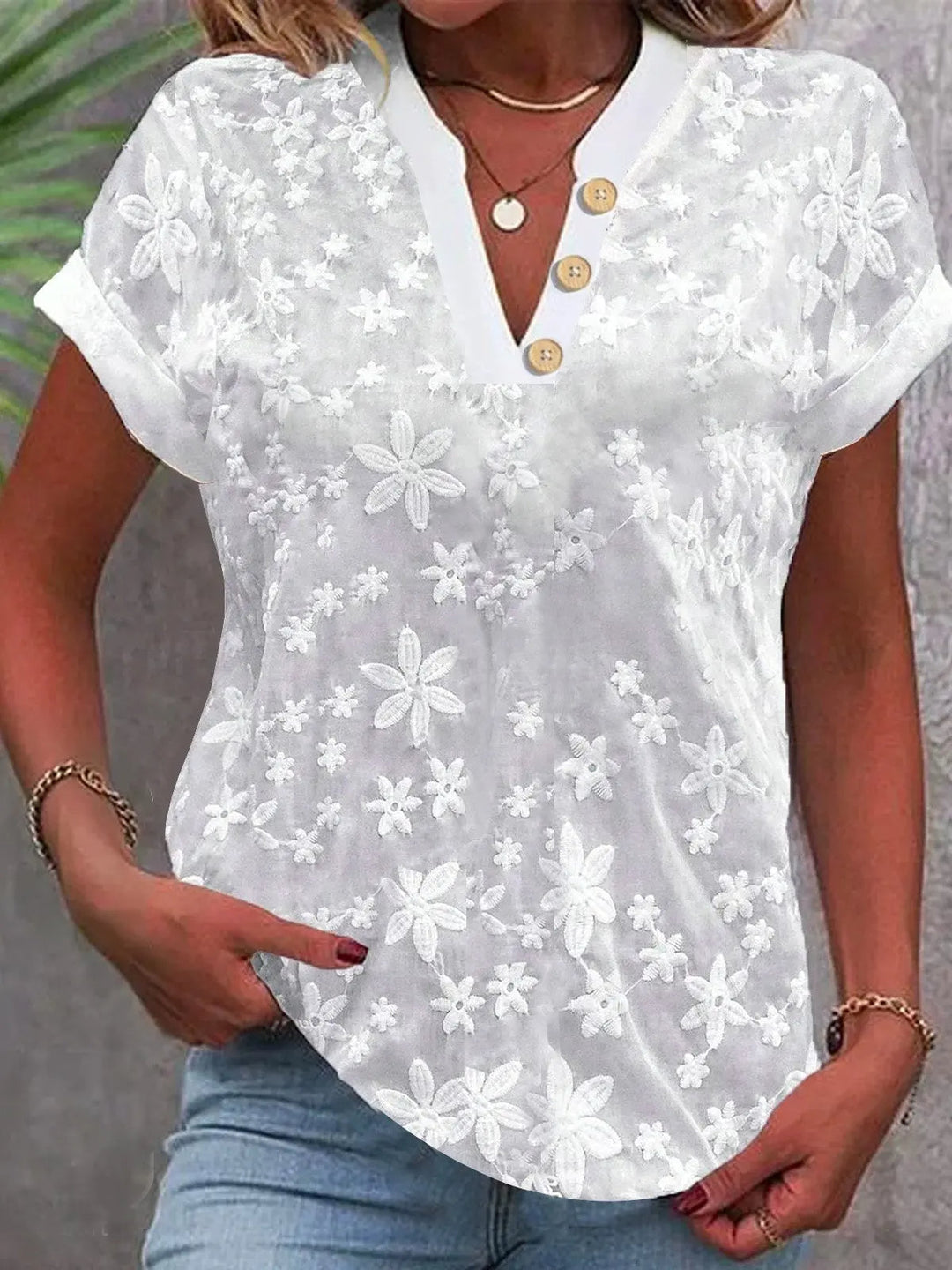 Floral blouse with V-neck