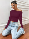 Modern long-sleeved T-shirt with asymmetric collar and pleating