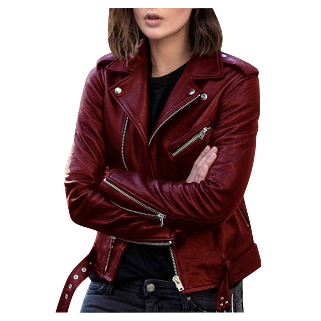 Women's - Casual Biker Jacket - Zip Closure Style