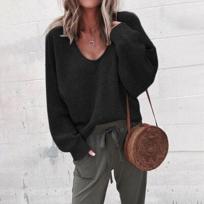 Jumper with loose V-neck and knitted top