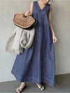 Denim dress with V-neckline